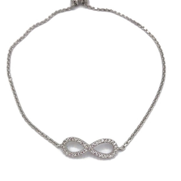 Sterling Silver 925 CZ Infinity Bolo Adjustable Bracelet GOC 925 - Picture 6 of 7